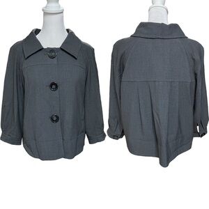 Larry Levine Stretch Gray 3/4 Sleeve Button Front Blazer Size Medium